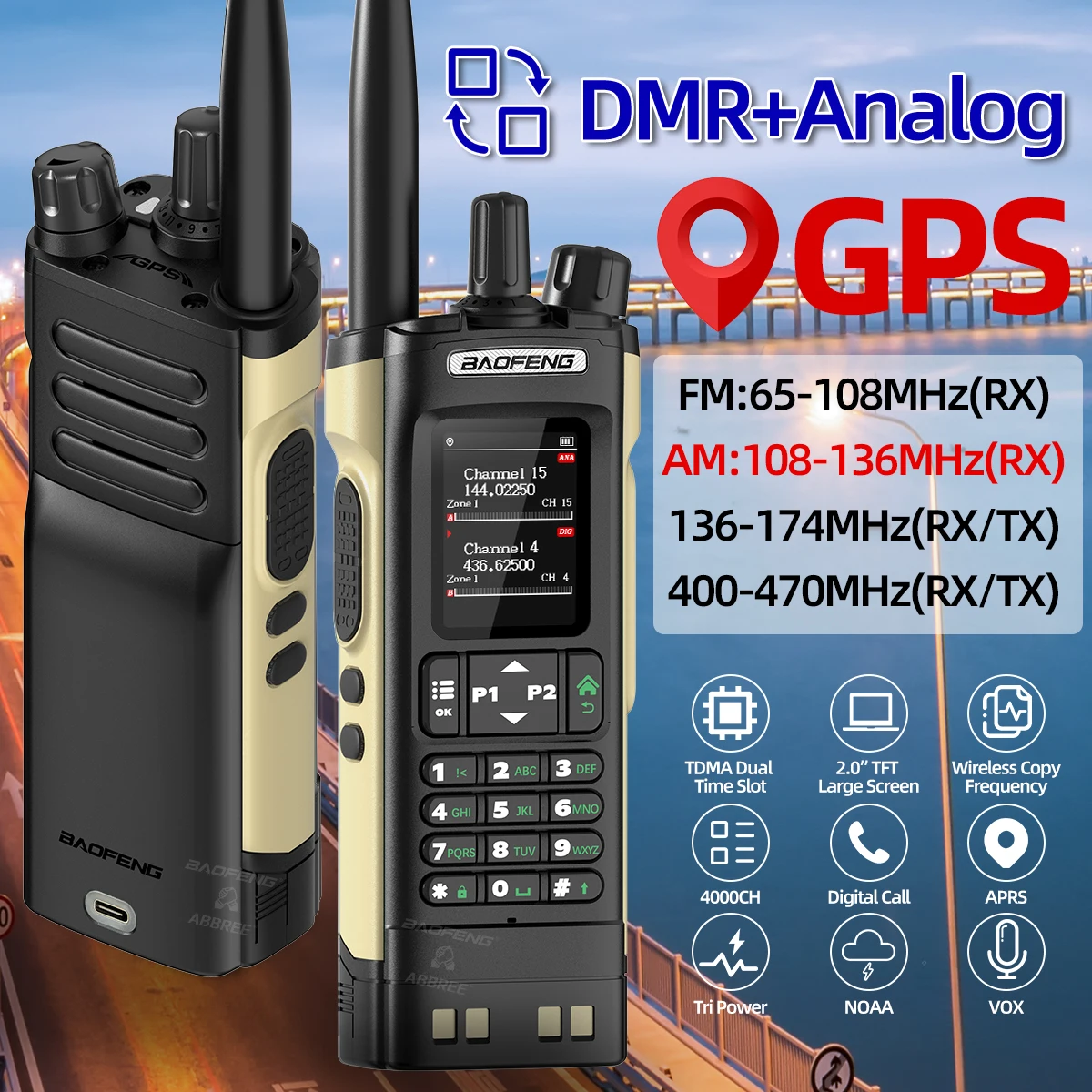 BAOFENG DMR DM-32 Digital Walkie Talkie GPS Dual Mode Analog TDMA Dual Time Slot Air Band APRS Digital Call For UV-32 Ham Radio 2