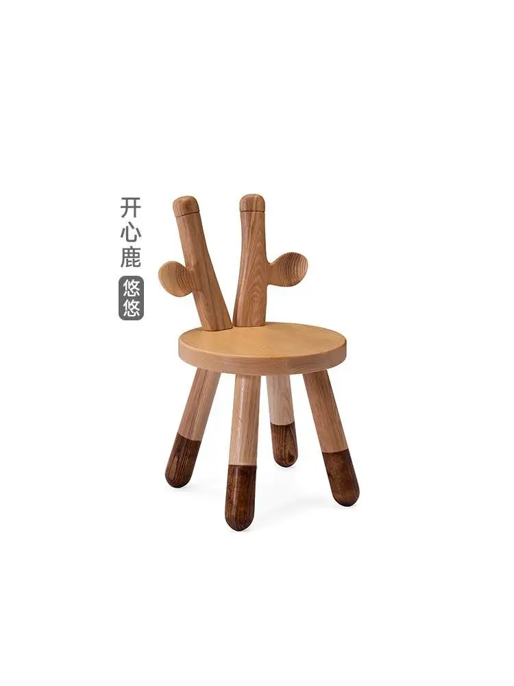 사슴 벤치가 있는 작은 나무 의자, 단단한 나무 신발, 어린이 만화 아기 의자, 동물 등받이 신발 벤치