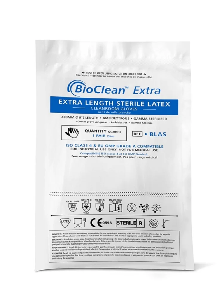 Ansell BioClean Extra BLAS (1 pair) Sterile Disposable Latex Cleanroom Glove Textured Fingers and Palm Length 400mm or 16-inch