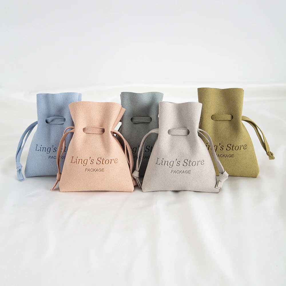 50 Stück/Lot Personalisierter Logo-Schmuckbeutel aus grünem Mikrofaser mit Kordelzug für Sommer, Hochzeitsgeschenk, Ohrringe, Halsketten-Verpackung – Detail 1
