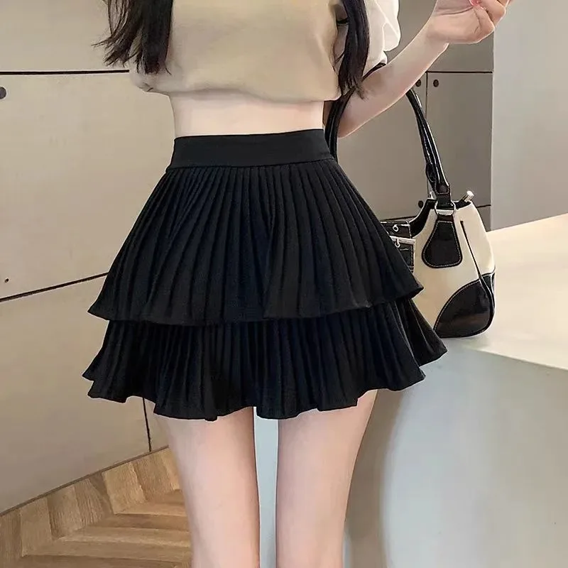 New Mini Skirt Cute Balletcore Elastic High Waist Ball Gown Ruffle Patchwork Lolita Skirt Short Korean Sweet Y2K Women Clothing