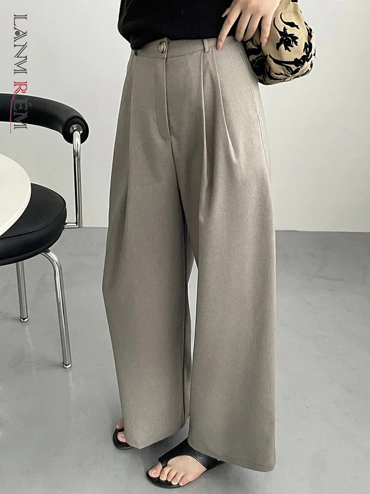 

[LANMREM] Fashion Koran Style Pleasted Pants For Women High Waist Gray Suits Trousers Female Clothes 2024 Autumn New 26D8824