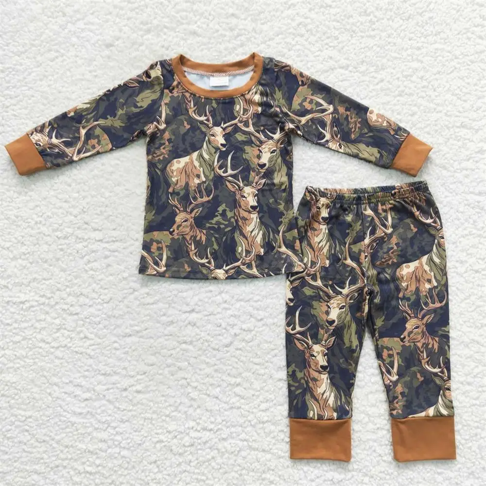 

Wholesale Baby Boy Long Sleeves Reindeer Pullover T-shirts Children Camo Pants Set Clothing Pajamas Toddler Kids Hunting Outfit