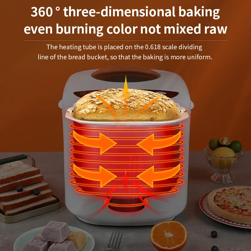 Multifunctional Household Bread Machine 19 Programs 3 Crust Control Toast Efficient Kneading Bread Machine 650-900g 700w