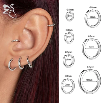 ZS 1 Piece 20G 925 Sterling Silver Hoop Earring For Women Girls 4MM-10MM Round Earrings Helix Cartilage Rook Piercings Jewelry 1