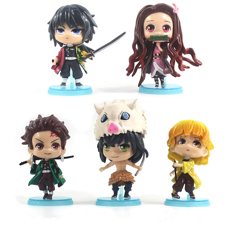 Demone Slayer Kamado Tanjirou Mini Carino Decorazione Figurine Anime Doll Action Figure Model Toy Collection 5 Pz/Set