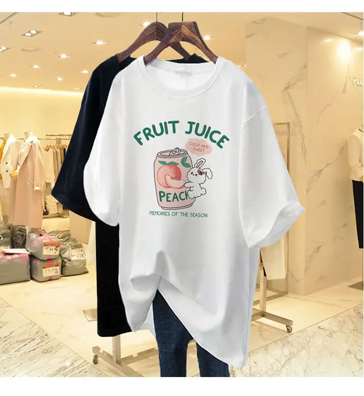 Women Clothing Casual Loose 100% Cotton T-shirt, Y2k Vintage Basic Pullovers, Summer Cartoon Printed Short Sleeve Top Tee