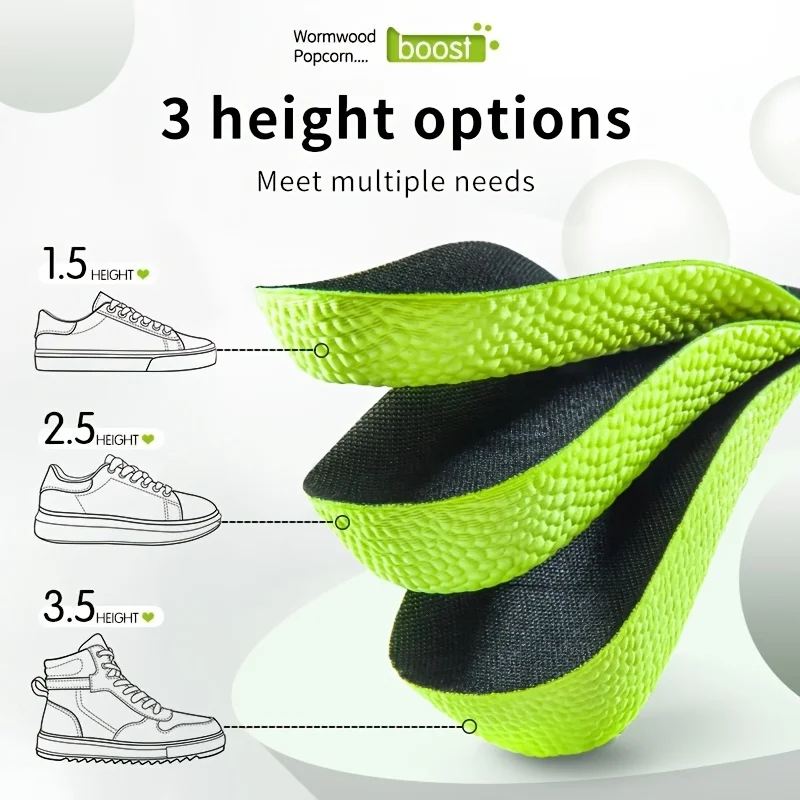 Memory Foam Insoles 1 Pair of Invisible Increase Male and Female Arch Support Heel Lift Comfortable Breathable