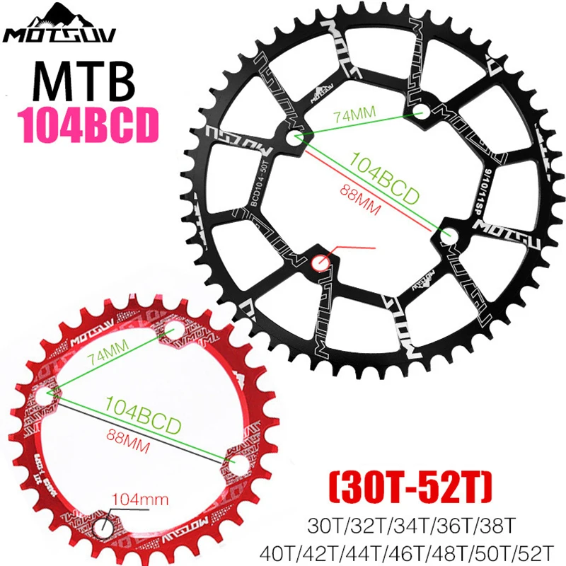 

MOTSUV MTB 104BCD Round Chainring 40T 42T 44T 46T 48T 50T 52T Cnc Aluminum Alloy Crank for 8-12Speed Narrow Wide Chainwheel