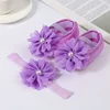 Newborn Girls Baby Shoes Party Pearl Flower Lace Baby Girl Headband Set Non Slip Cute Preschoolers Toddler Infant First Walkers 4