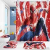 Boys Spider Man Anime Bath Shower Curtain Set 4pcs with Hooks Waterproof Bathroom Toilet Mat Lid Decor 3