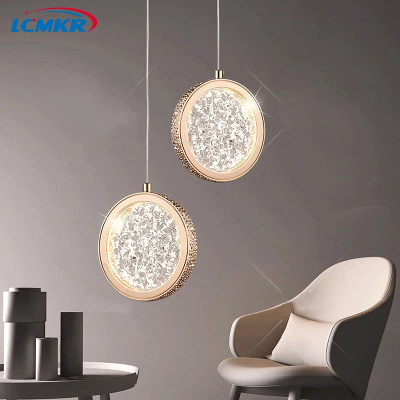 

Luxury LED Crystal Pendant Lamps Golden Round Chandeliers for Staircase Bedroom Living Room Home Decoration Lustre Fixtures