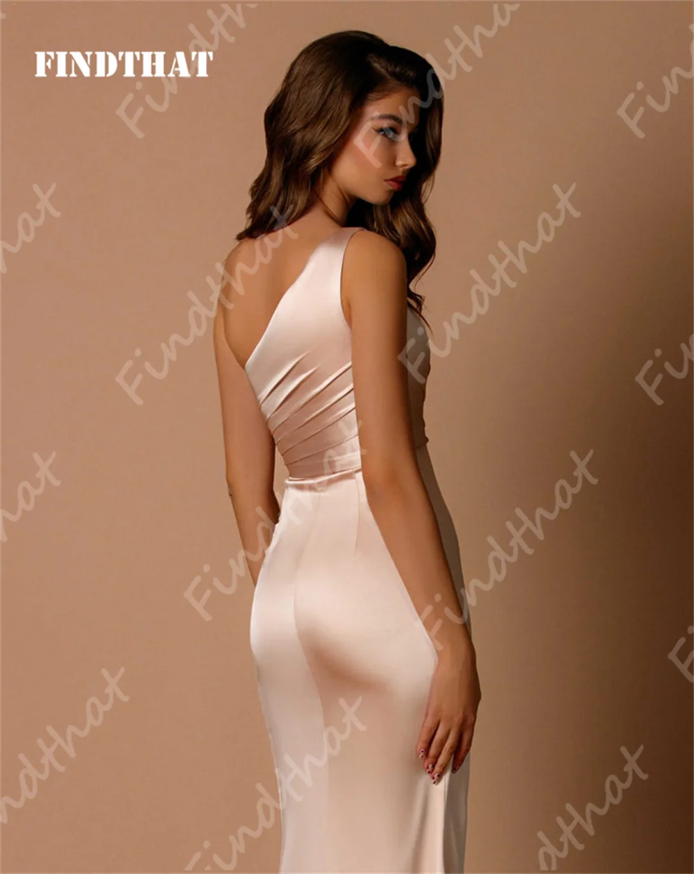 One Shoulder Mermaid Bridesmaid Dresses High Slit Ruched Satin Tight Evening Formal Gown Wedding Guest Dress Customized