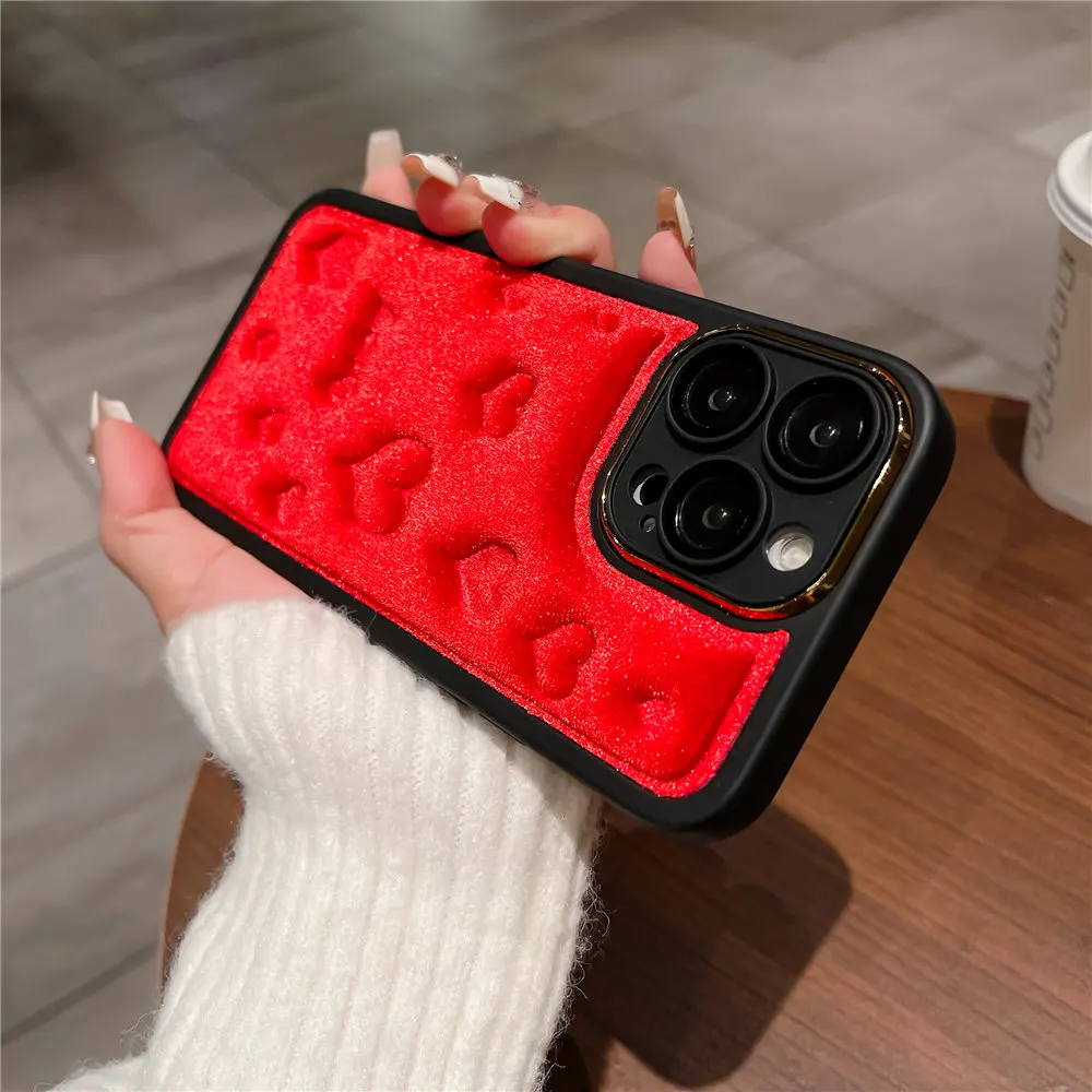 Custodia per telefono 3D Love Heat Soft Touch Fu Fo iPhone 15 14 Plus 12 13 11 Po Max Camea Placcatura Pellicola in vetro Protezione_voghion.com
