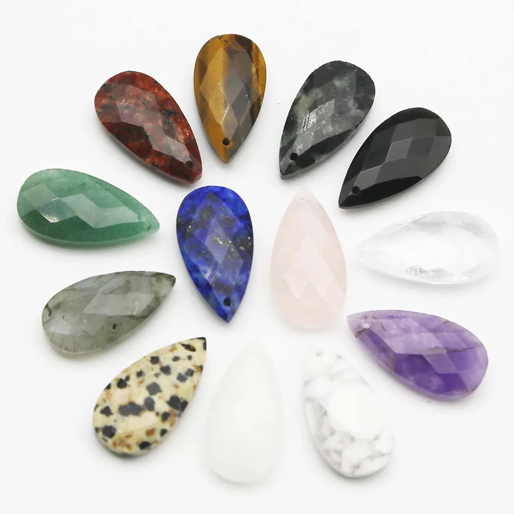 Quality Natural Stone Cut Single Hole Water Drop Necklace Pendants Reiki Charms Fashion Jewelry Accessories Gift Wholesale 12Pcs