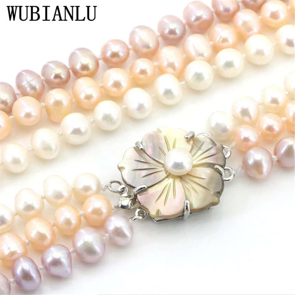 7-8mm 3 Rows Natural Freshwater Pearl Bracelet For Women In Charm Bracelets Girls Birthday Gift Party Clothing Collocation T268