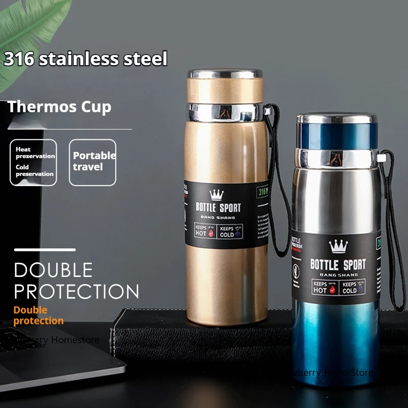 800/1000ML Stainless Steel Vacuum Flask Car Thermal Cup Sports Water Bottles Keep Cold and Heat Thermal Mug Travel Insulated Cup Sports Water Bottle Stainless Steel Cups Portable Water Bottle