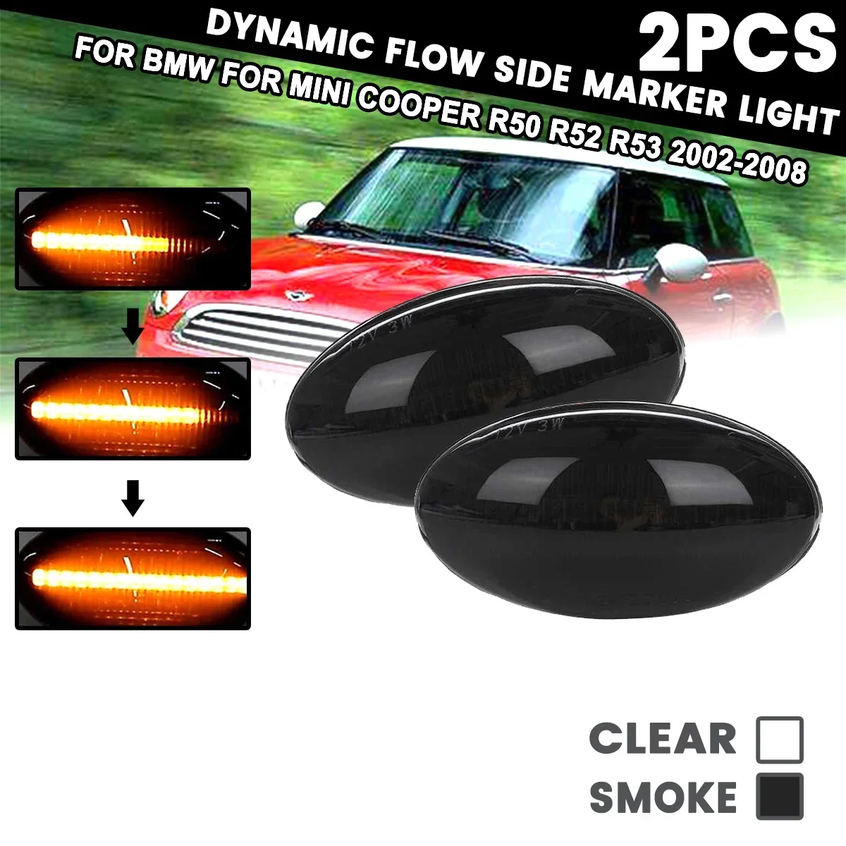 

1 Pair LED Dynamic Side Marker Light Error Free Panel Flowing Side Repeater Lamp For BMW for MINI Cooper R50 R52 R53 2002-2008
