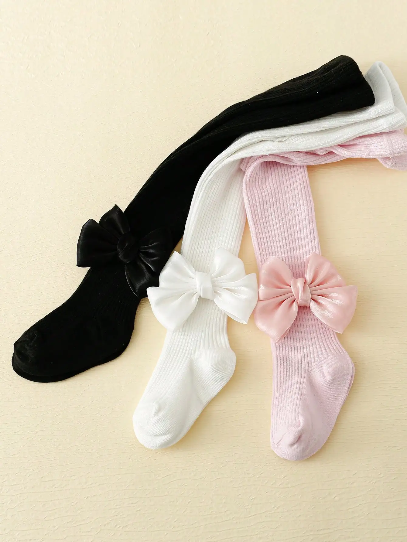 3pairs Toddler Girls Bow Decor Tights