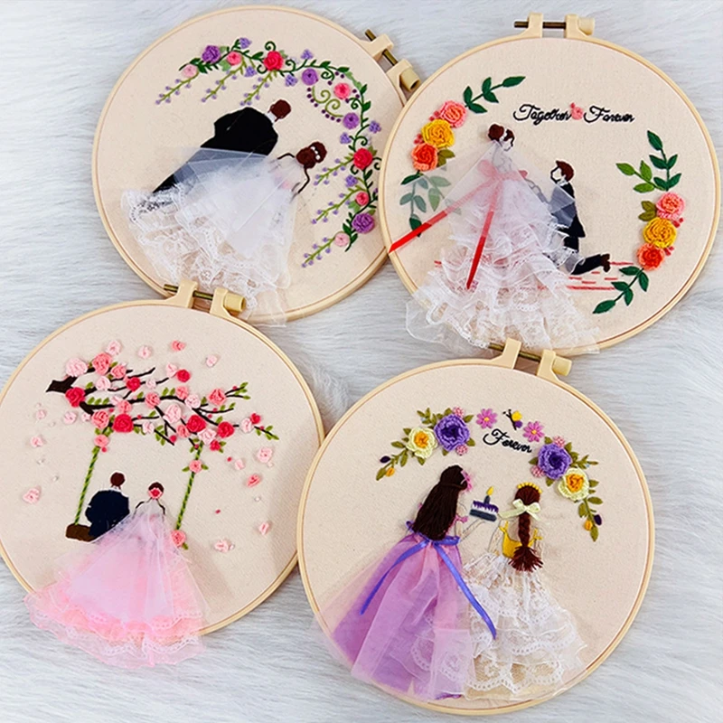 Beginner's Embroidery Hoop Flower Kit Cross Stitch Kits for Beginners Needlepoint Kits Women DIY Hanging Sewing Hobby