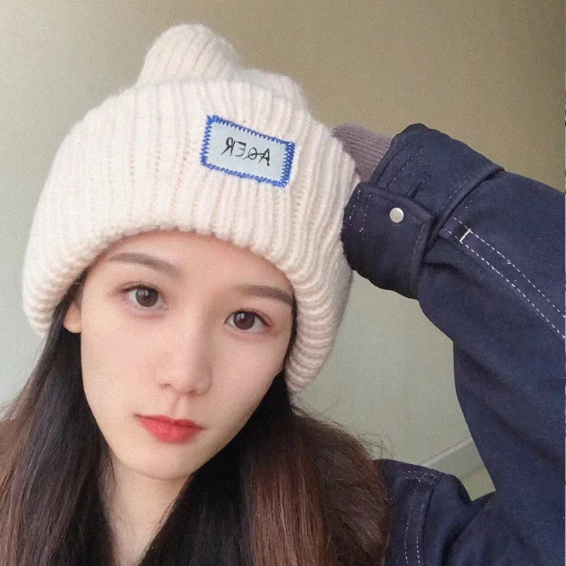

Cute Knitted Hat For Women Loose Large Size Warm Beanie Ladies Outdoor Autumn Winter Show Small Face Big Head Dome Hat Wholesale