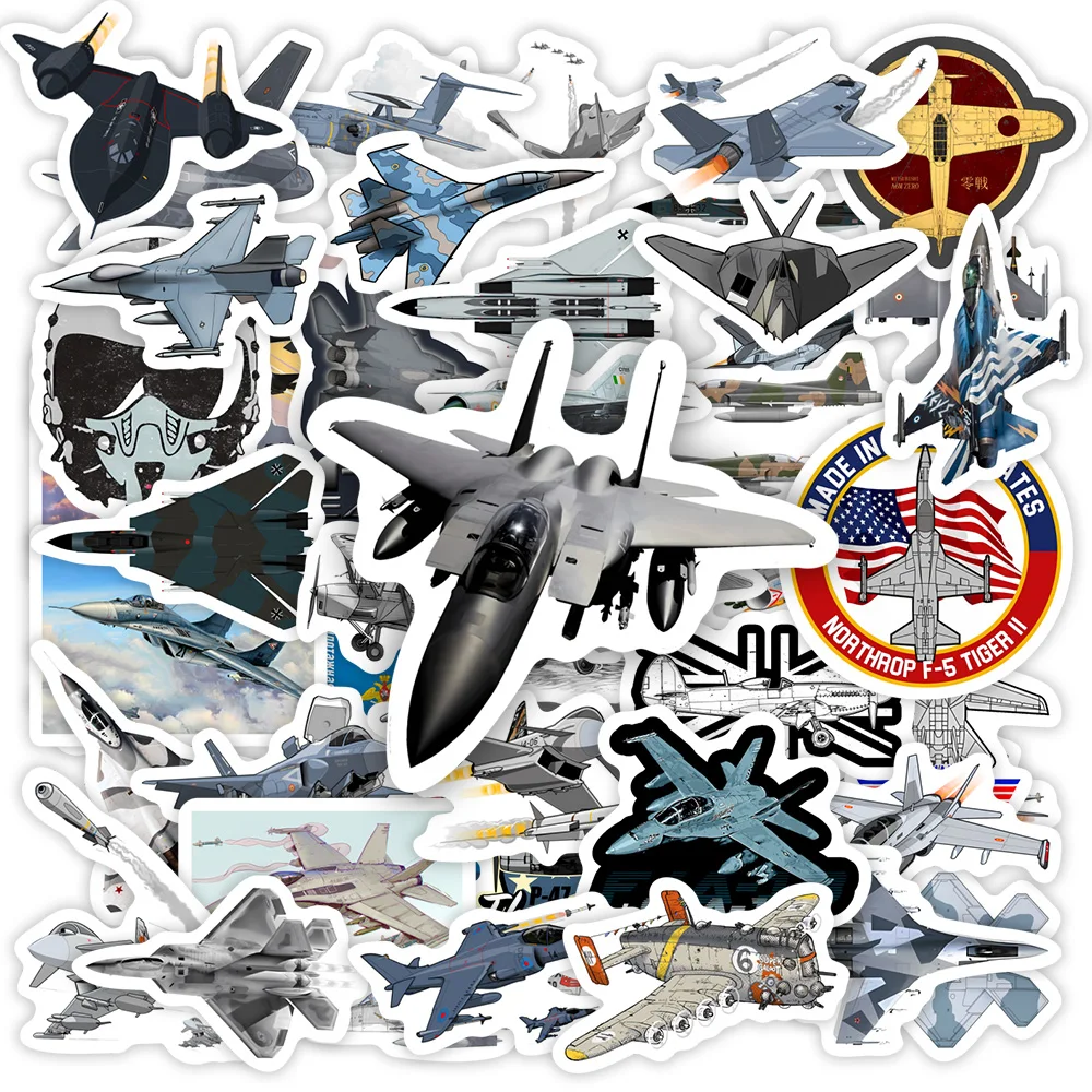 Fighter Jet Aircraft Stickers F35 F16 MiG DIY Toy Decorative Decal for Phone Luggage Laptop Helmets Skateboards Waterproof