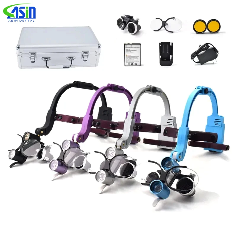 2,5 x/3,5 x beliebter Dental-LED-Chirurgie-Scheinwerfer, 5 W, bunte Lupe, Fernglaslupen, praktisch für Ärzte, um Aufladung zu bedienen
