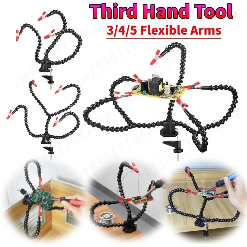 Desk Clamp Base Third Hand Soldering PCB Holder Tool Helping Hands Crafts Welding Station 3/4/5 Flexible Arms Soldering Tool