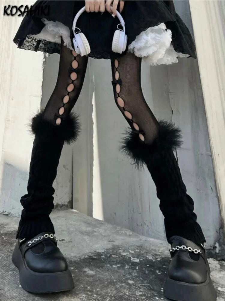 KOSAHIKI Furry Leg Warmers Y2K Goth Faux Fur Leg Warmers Harajuku Boot