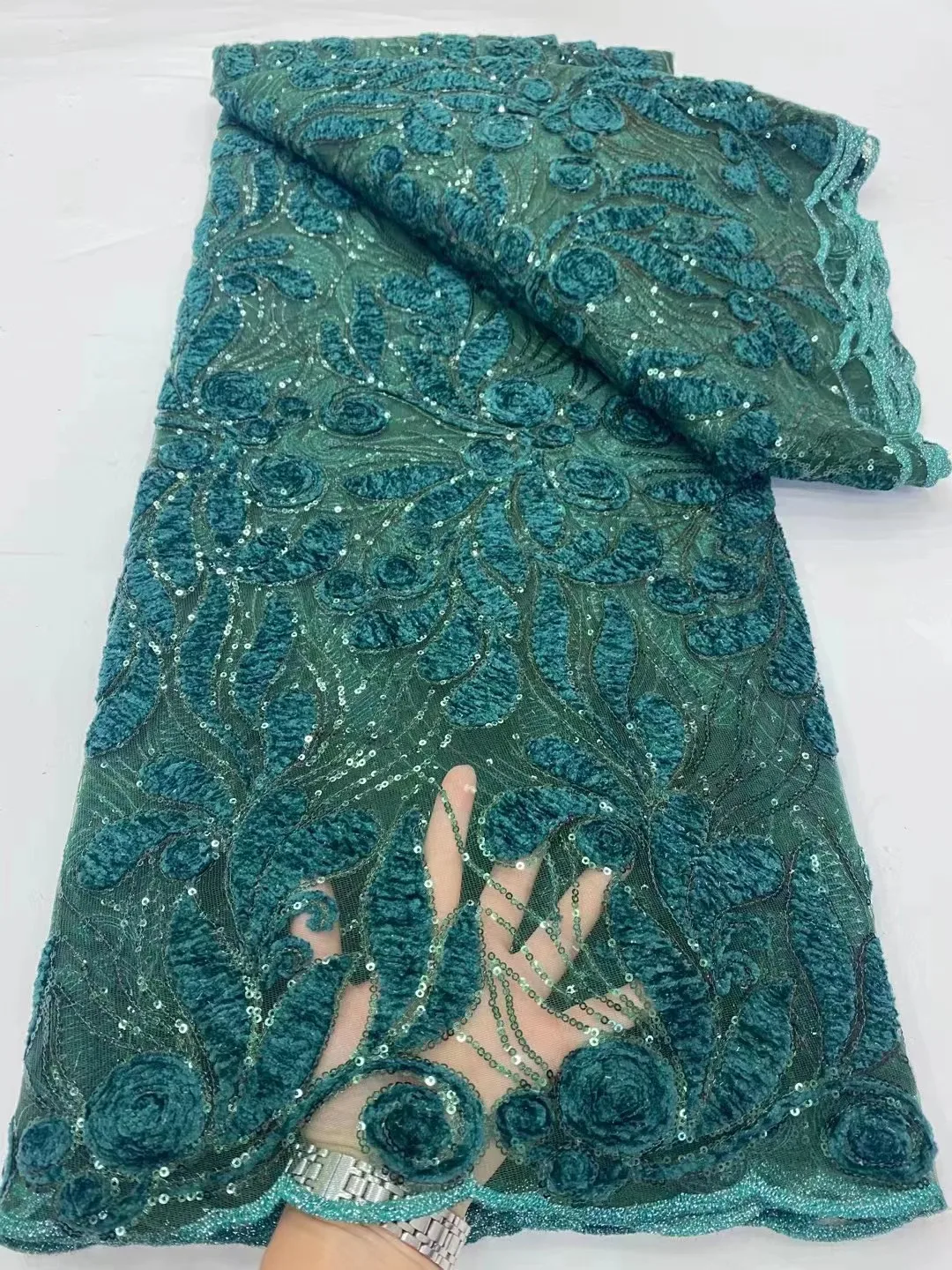 

Green African Net Lace Fabric With Sequins African Lace Fabric 2023 High Quality Nigerian Tulle Lace Fabric For Wedding