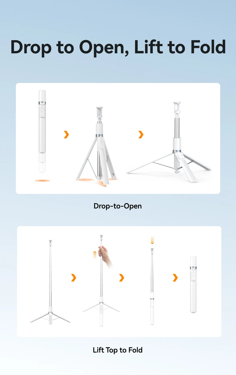 Auto-Opening Tripod Selfie Stick 1.7M 360° Rotation Adjustable selfie stick Wire