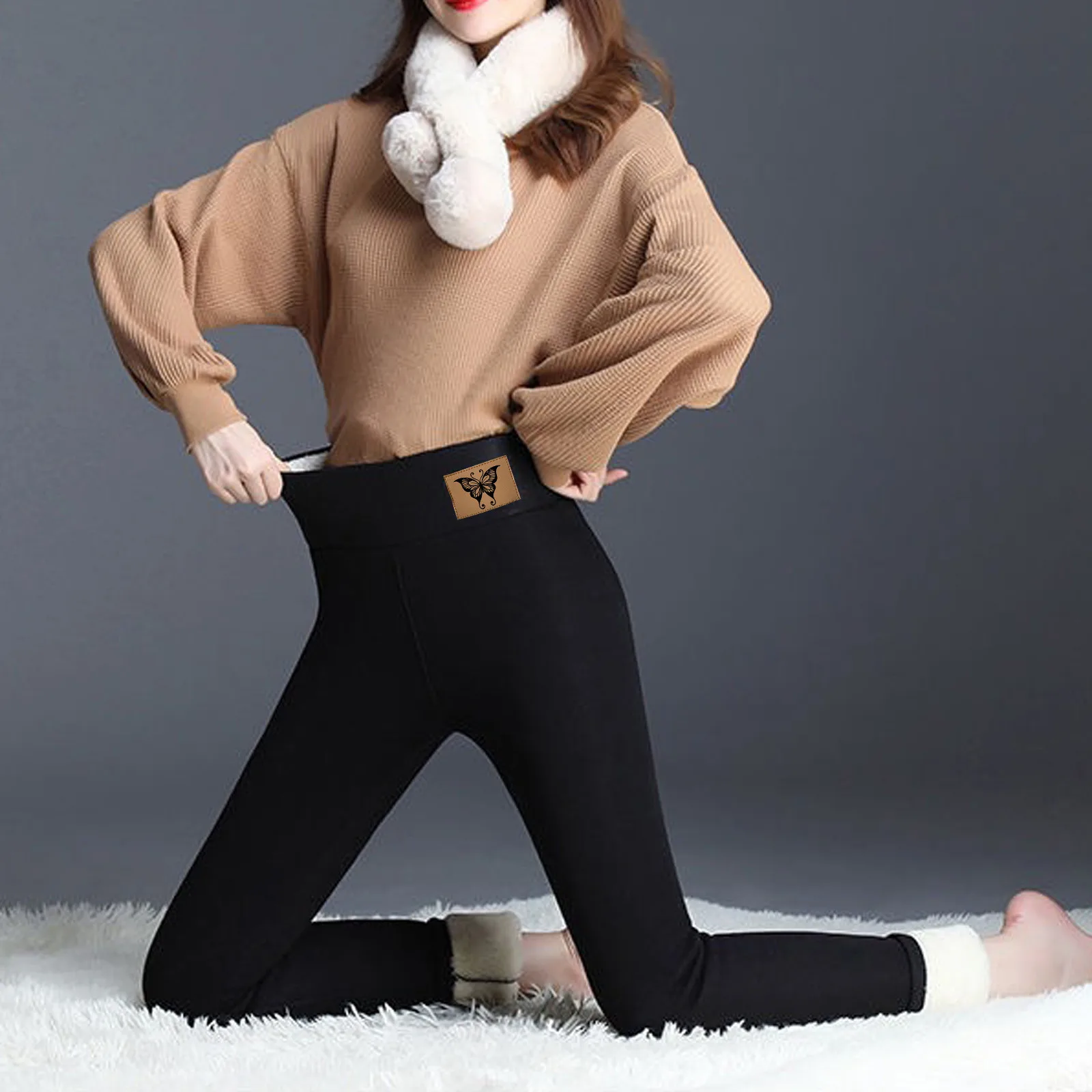 Winter Women Leggings Fleece Lined Velvet Keep Warm Pants High Waist Leggings Women Solid Comfortable Stretchy Thermal Plus Size 5