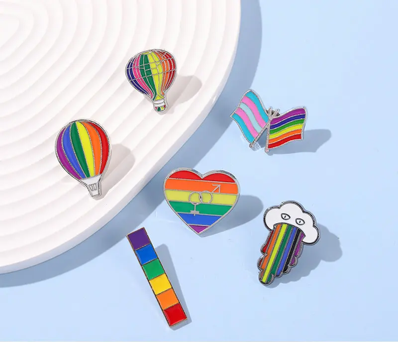 

Rainbow Enamel Pins Custom Hot Air Balloon Sky Clouds Flag Heart Brooch Lapel Badge Bag Sexual Minority Jewelry Gift for Friend