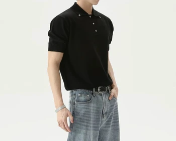 Polo a maniche corte da uomo in maglia, elegante e leggermente ampia, versatile, casual, con risvolto, Collezione Estate 2026