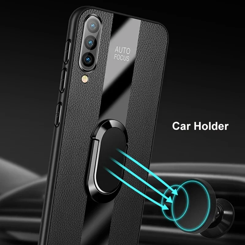 Leather Ring Holder Shockproof Phone Case with Silicone Protection and Back Cover