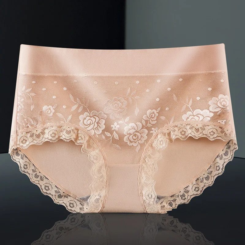 

Sexy Lace Cotton Women Panties Underwear Solid Color Ladies Briefs Lingere Mid Waist Comfortable Female Prints Underpants