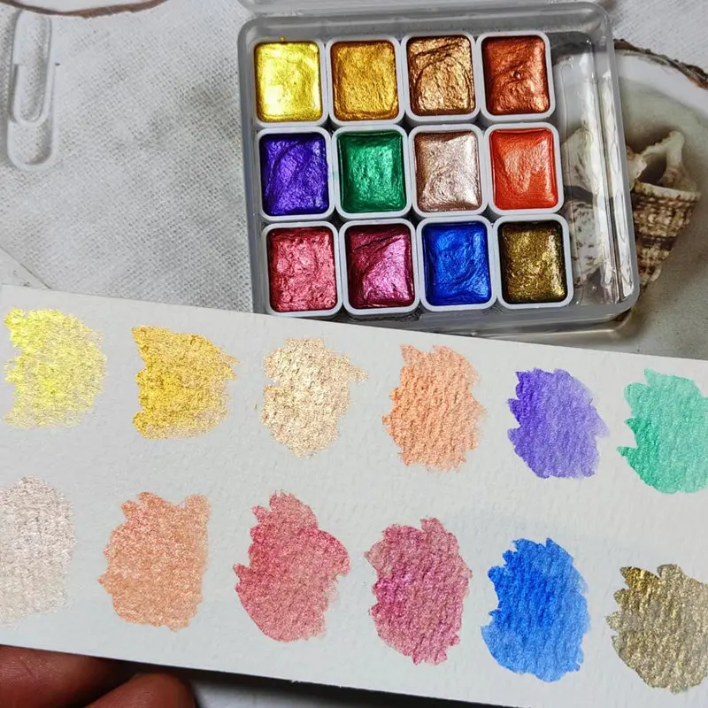12 colors solid watercolor paints set watercolor painting set,watercolor paint,watercolor pigment Textured Pearlescent Pigment Metallic Glitter Acuarela Suit Portable Art Supplies