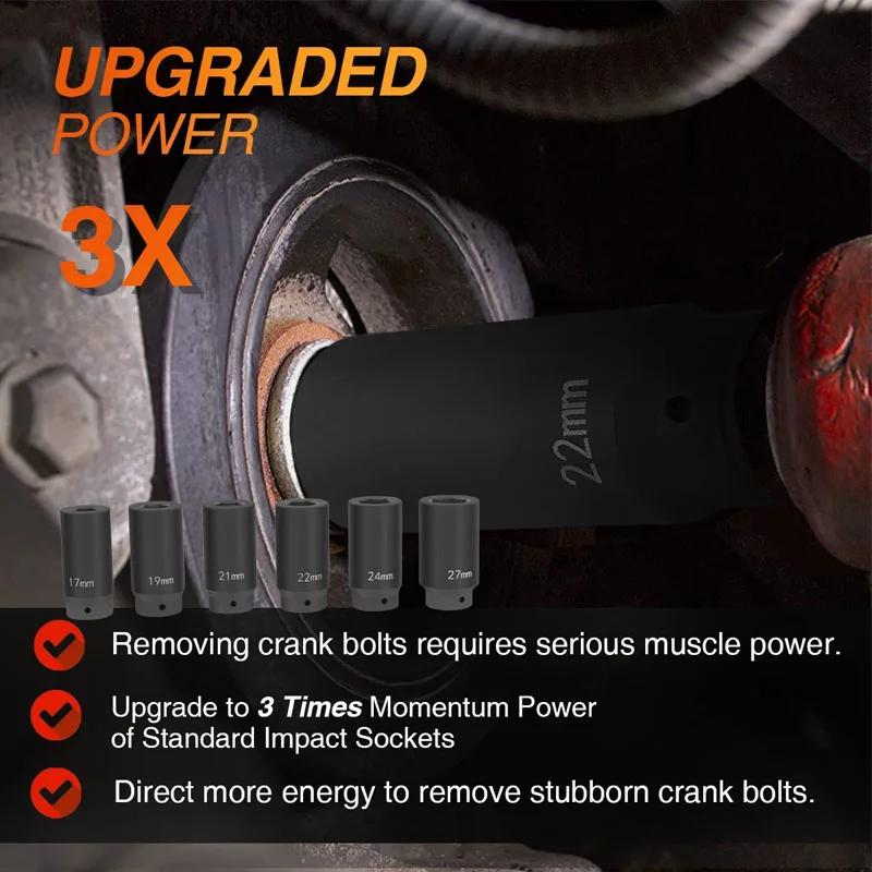 6 Pack Crank Bolt Socket Set 17/19/21/22/24/27mm Harmonic Balancer Impact Socket | 21mm | 1/2in Drive Size | Sockets Included | Sockets