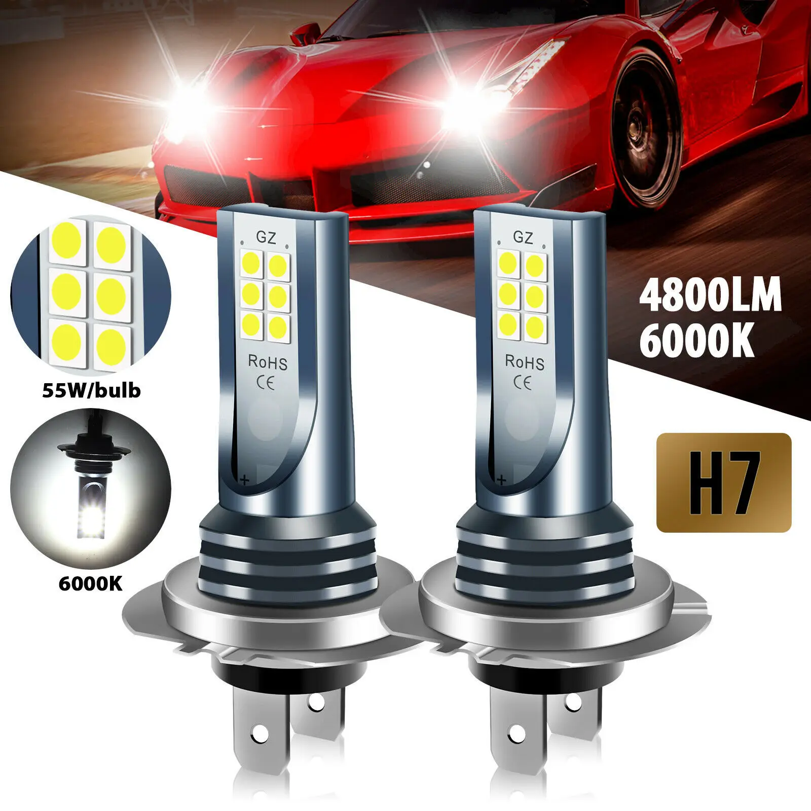 2Pcs H7 12LED Car Headlight Bulb Kit Waterproof Car Fog Light Bulbs  Super-Bright 6000K White Led Lamp Automobile Accessories - AliExpress