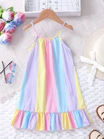 Robe d'été à rayures colorées pour filles, ourlet à volants, vacances d'été, plage, jeu, robe à bretelles 2