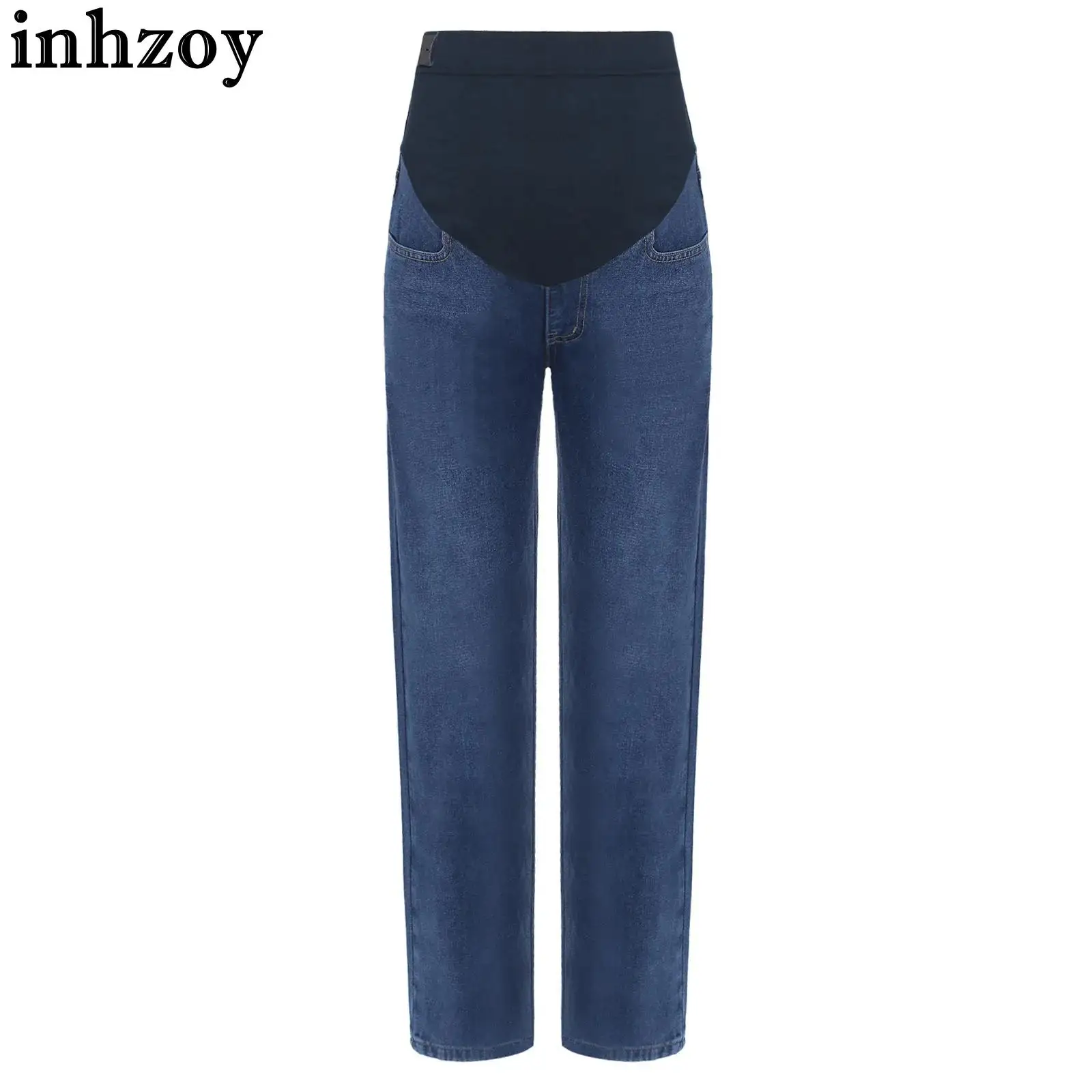 Pregnant Women Fashion Casual Wide-Leg Jeans Adjustable High Waist Belly Support Denim Pants Maternity Clothing for Daily Party