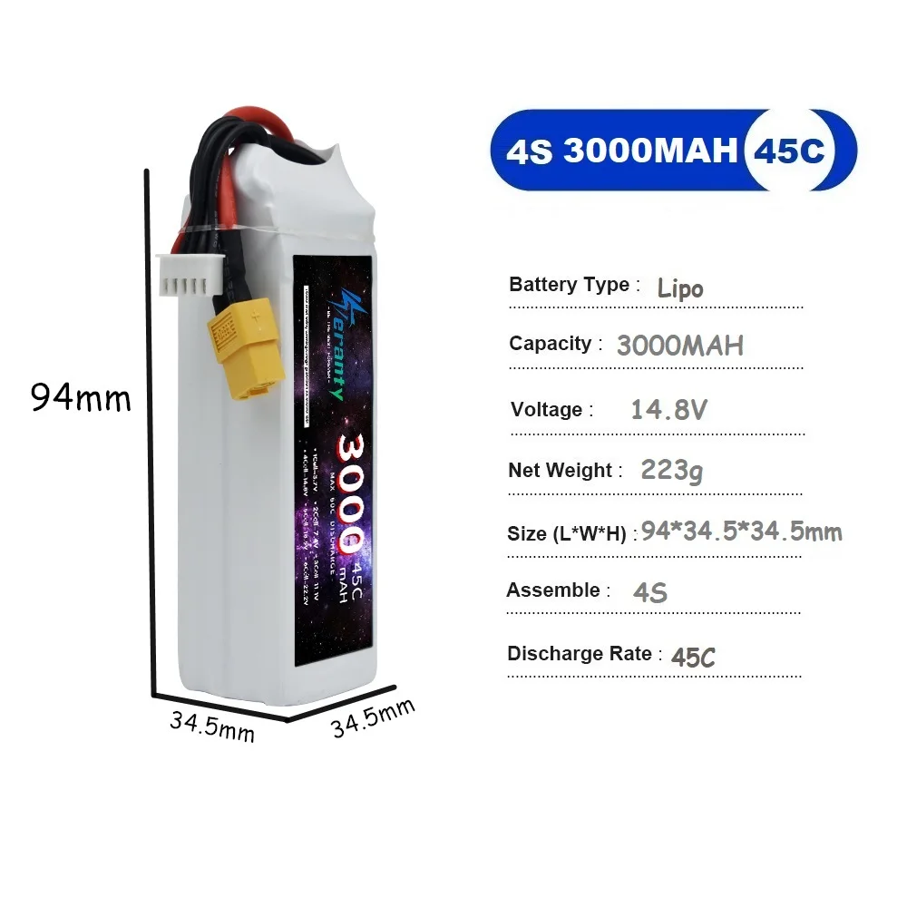 Batterie LiPo 4S 14.8V Drone 2200-3300mAh 45C-60C XT60/T