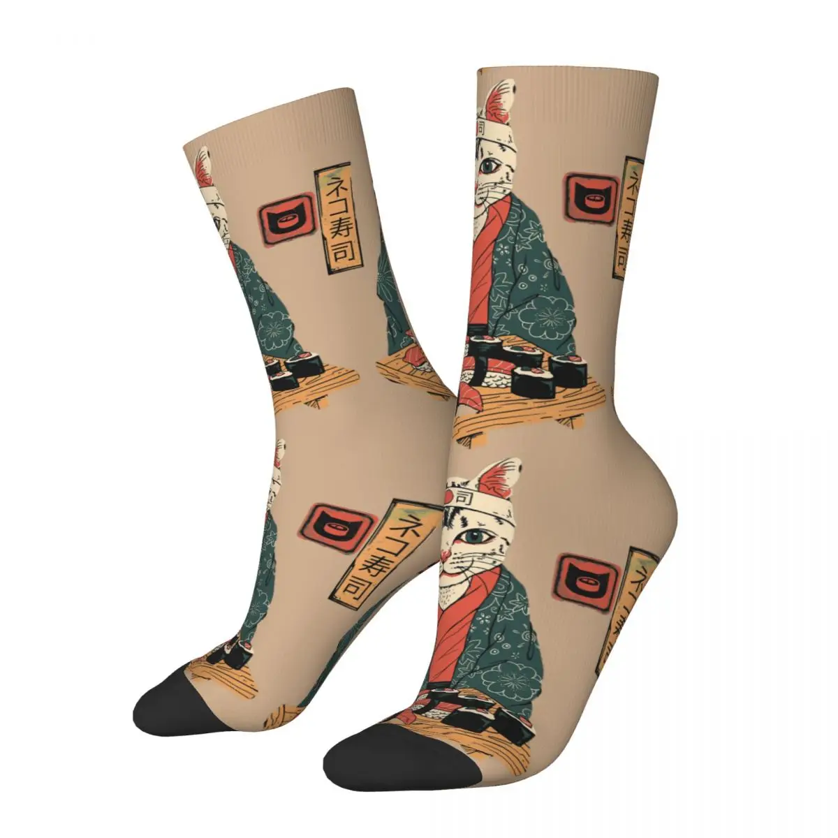 

Funny Crazy Sock for Men Neko Bar Hip Hop Harajuku SUSHI Kawaii Food Happy Quality Pattern Printed Boys Crew Compression Sock