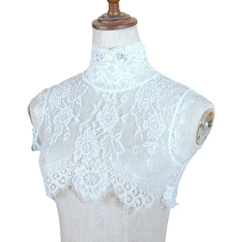 1 Stück Damen-Hemdkragen, abnehmbarer Spitzen-Falschkragen, Manschetten-Choker, koreanischer Stil, ausgehöhlter Fake-Kragen – Detail 5