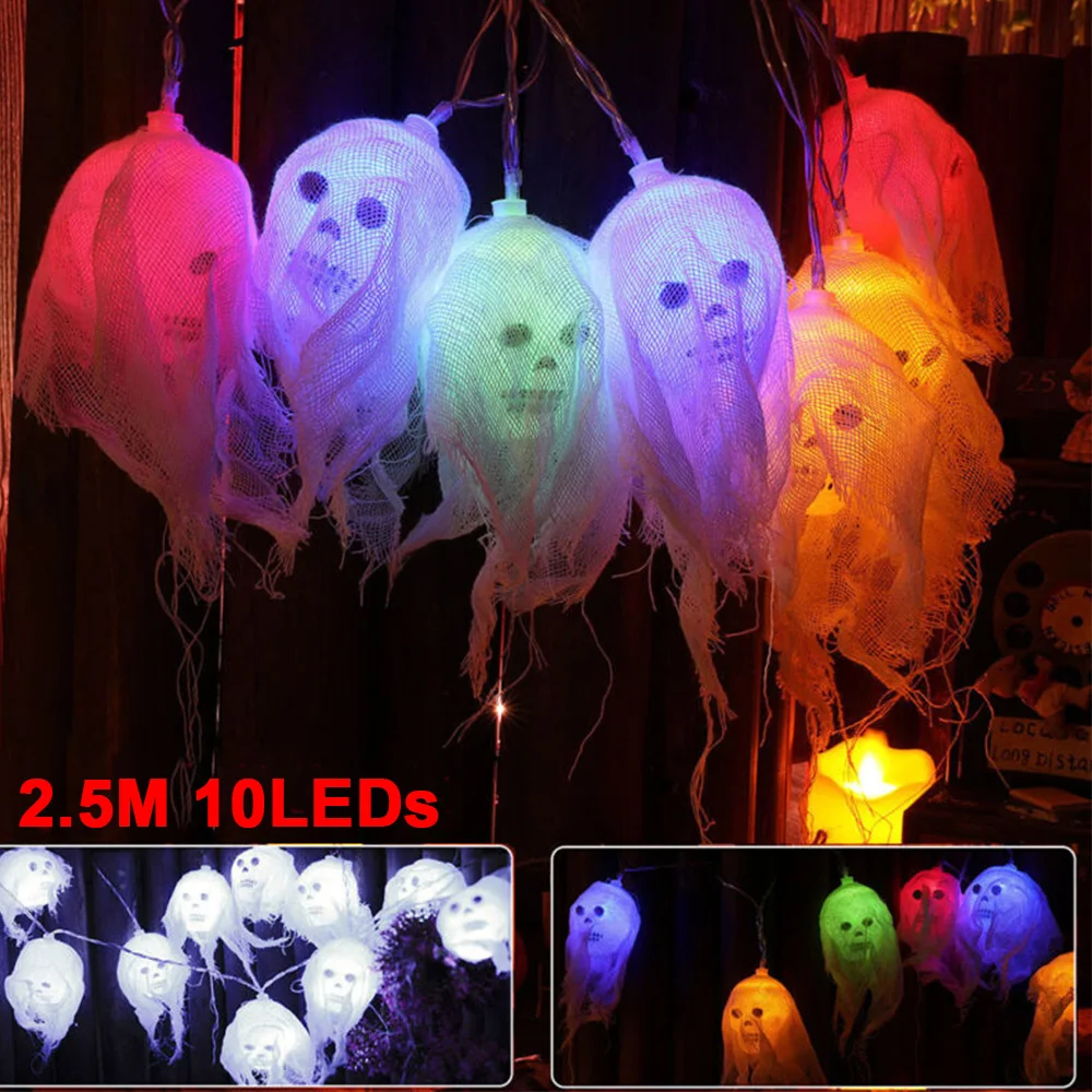 Halloween Lichterkette Mit 10 Geistern - 2,5m Batteriebetrieben Mit Timer