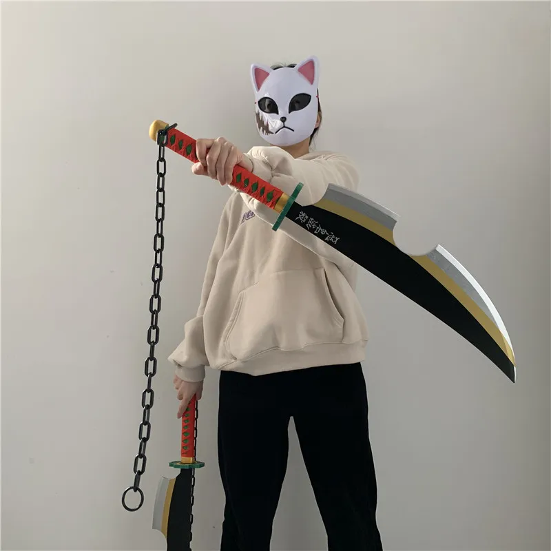 Anime Cosplay 1:1 Sword Uzui Tengen Sword Comics Ver. Weapon Ninja Twin Knife Tanjirou Weapon Prop Safety PU