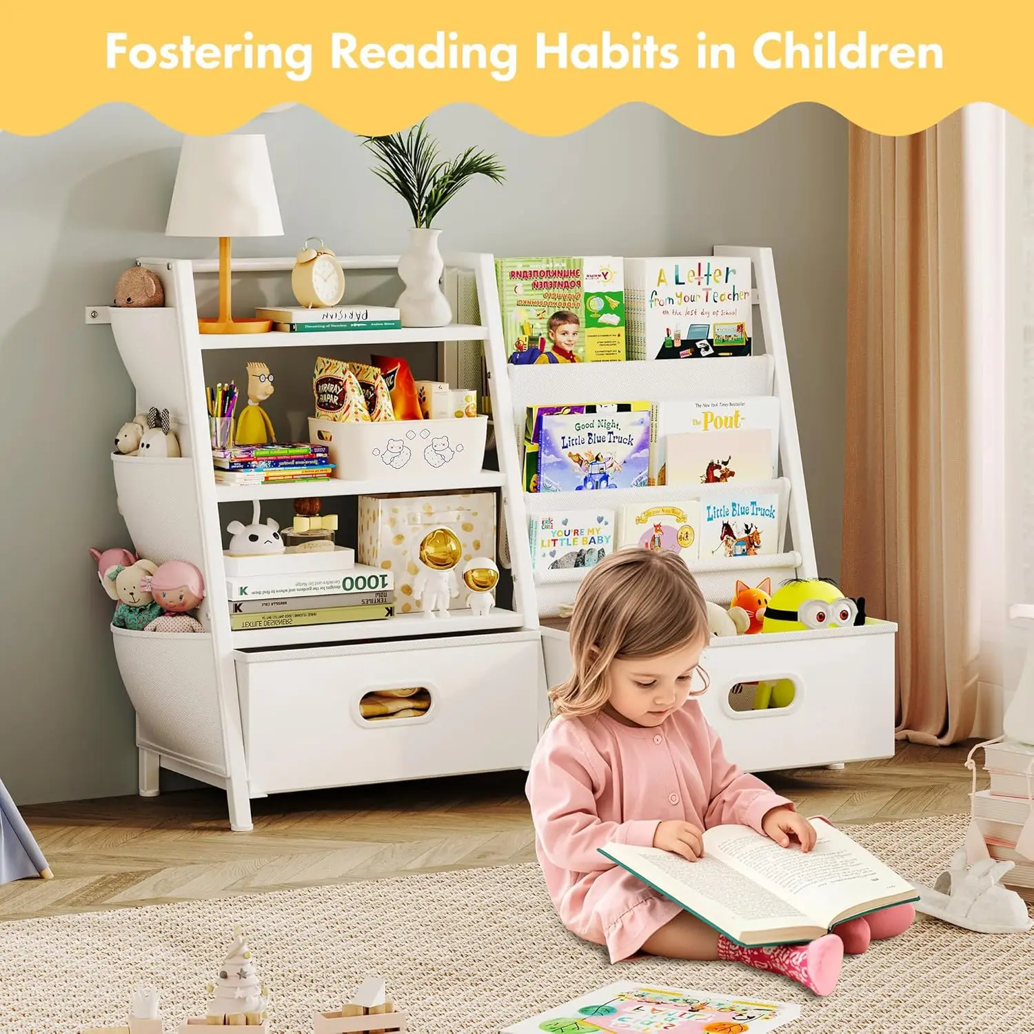 3-Tier Kids Bookcase with Toy Bins 5