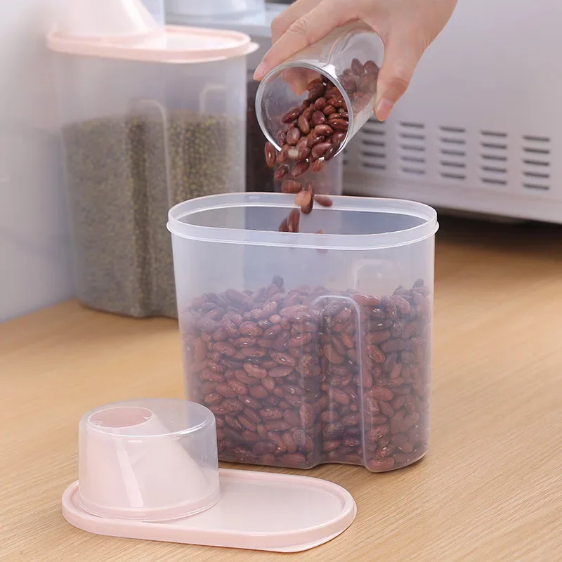 1.9L 2.5L Kitchen Storage Plastic Food Storage Pail with Measuring Cup Moisture Proof Sealed Kitchen Container