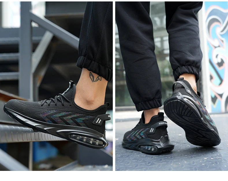 Scarpe protettive da uomo leggere con cuscino d'aria di sicurezza da lavoro, puntale in acciaio, stivali di sicurezza antiscivolo a prova di foratura da uomo_voghion.com