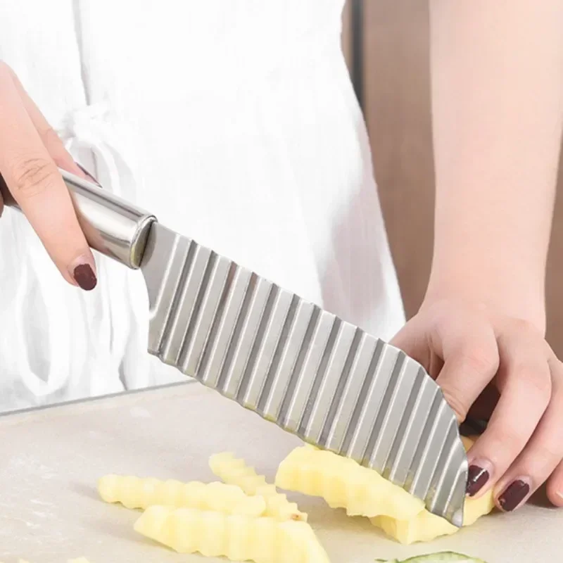 Vegetable slicer Stainless Steel Potato Chip Slicer Dough Fruit Vegetable Crinkle Wavy Chopper French Fry Maker Tools Potato Knife Machine